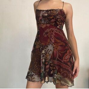 Urban Outfitters Patchwork Mini Dress - Burgundy and Brown